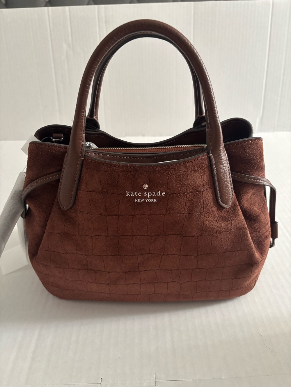 Kate Spade New York Brown Dumpling Croc Suede Top-Handle Satchel Bag